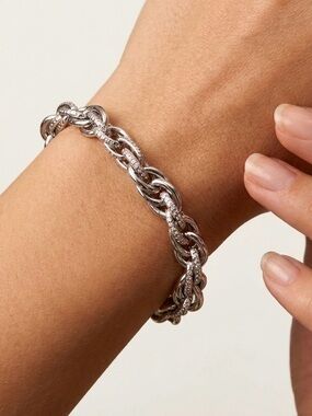 Platinum Plated Chunky Link Bracelet | Textured Double Link Minimalist Jewelry
